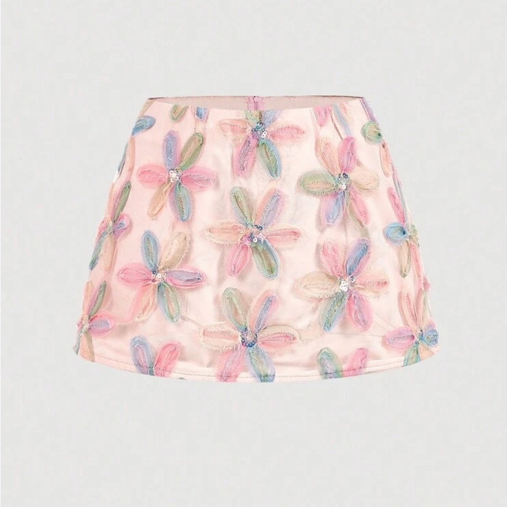 Floral Embroidered Pink Skirt